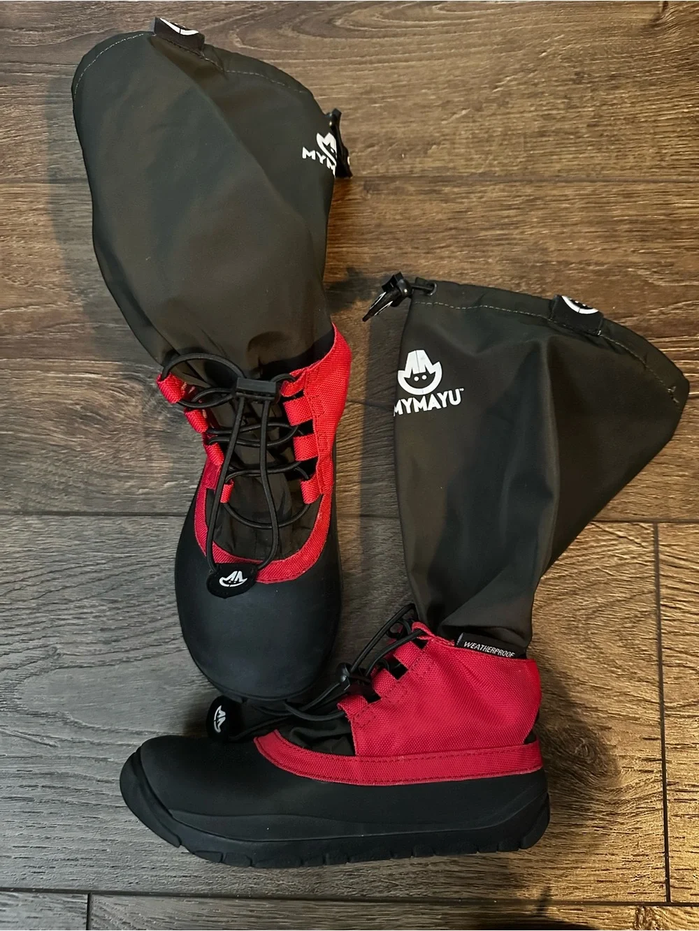 MyMayu Waterproof Boots — Kids Size 11/12 (EUR 29/30) — Black & Red